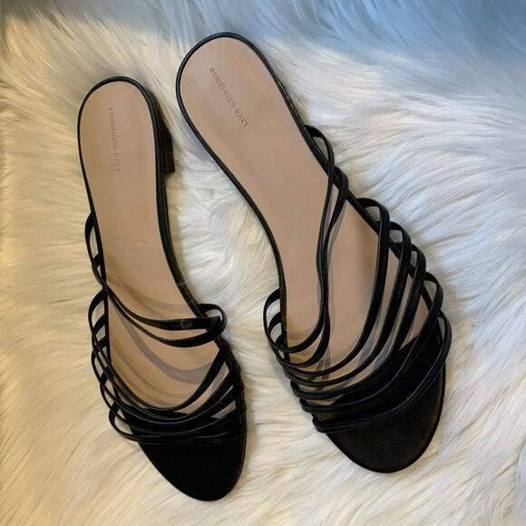 Something Navy Black Leather Abby Slides - Picture 4 of 5